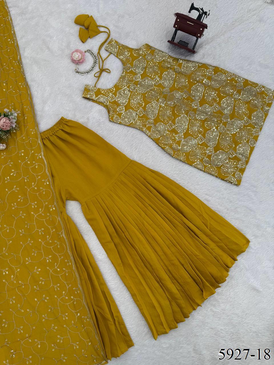 Designer Party Wear Thread With Sequence Sharara Set