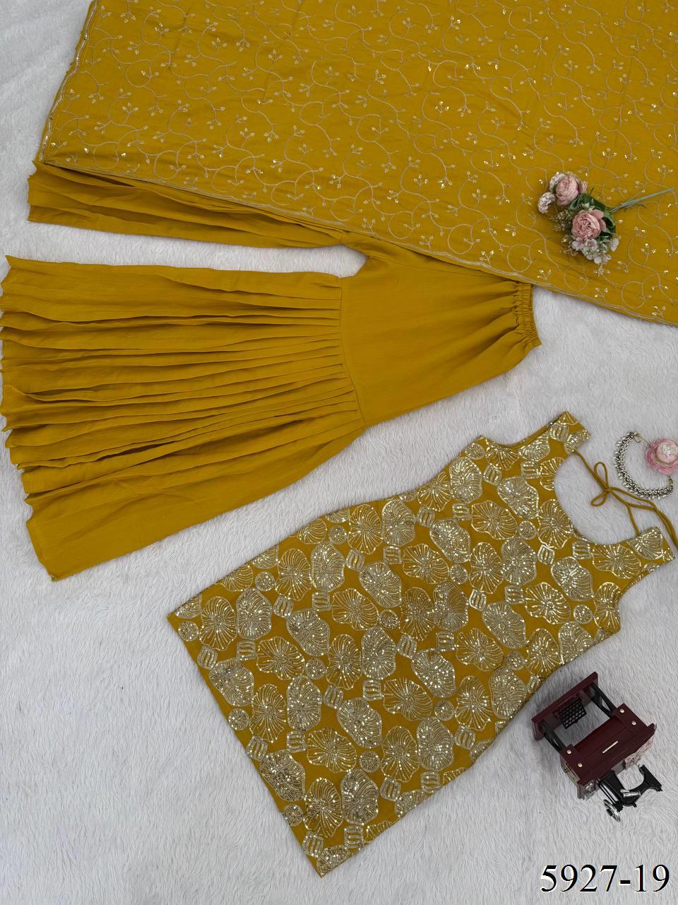 Designer Party Wear Thread With Sequence Sharara Set