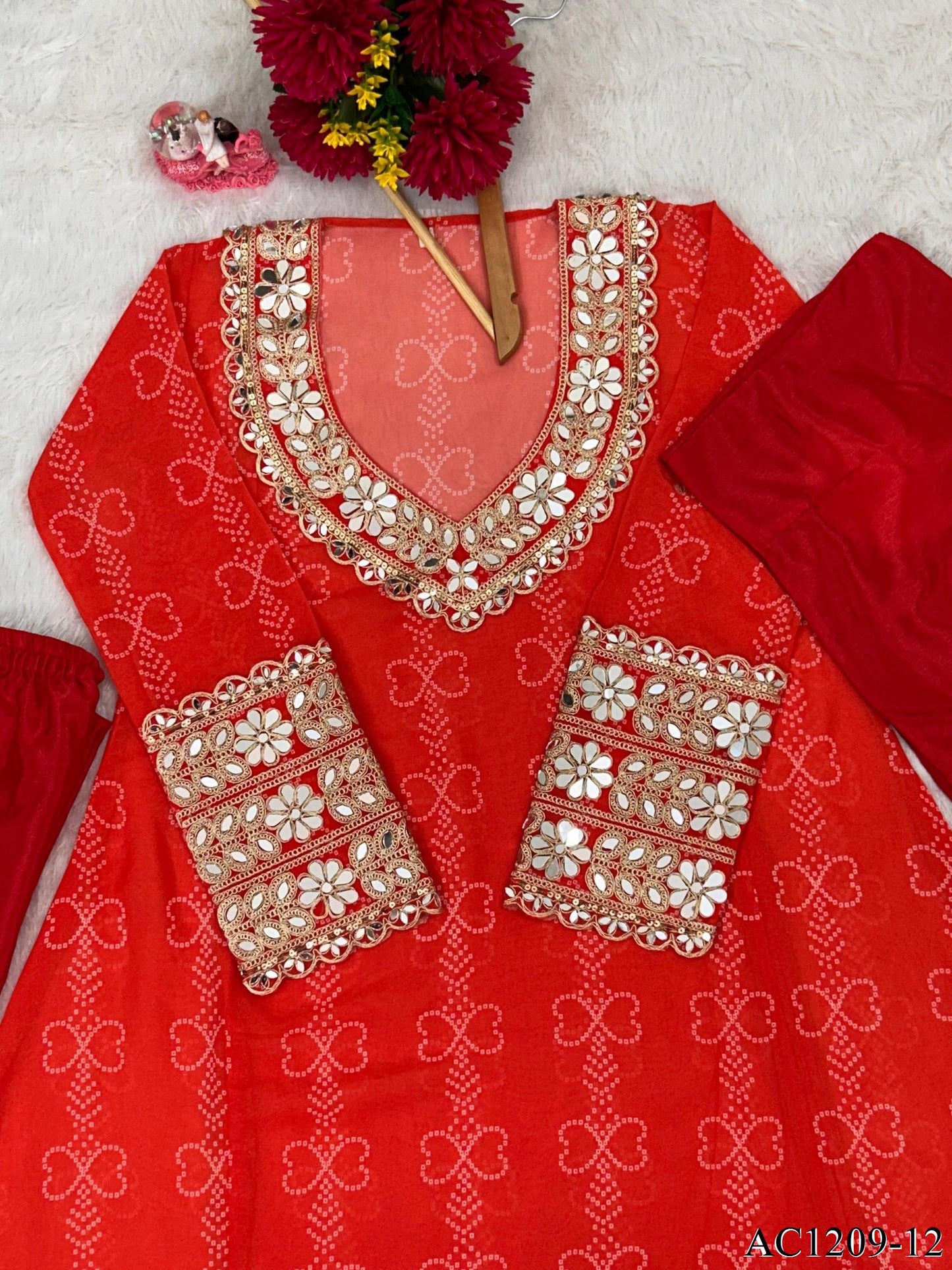 FAUX GEORETTE BUSTIER KURTI SET