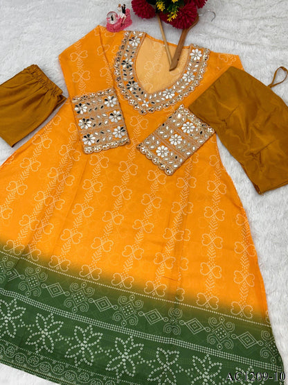 FAUX GEORETTE BUSTIER KURTI SET