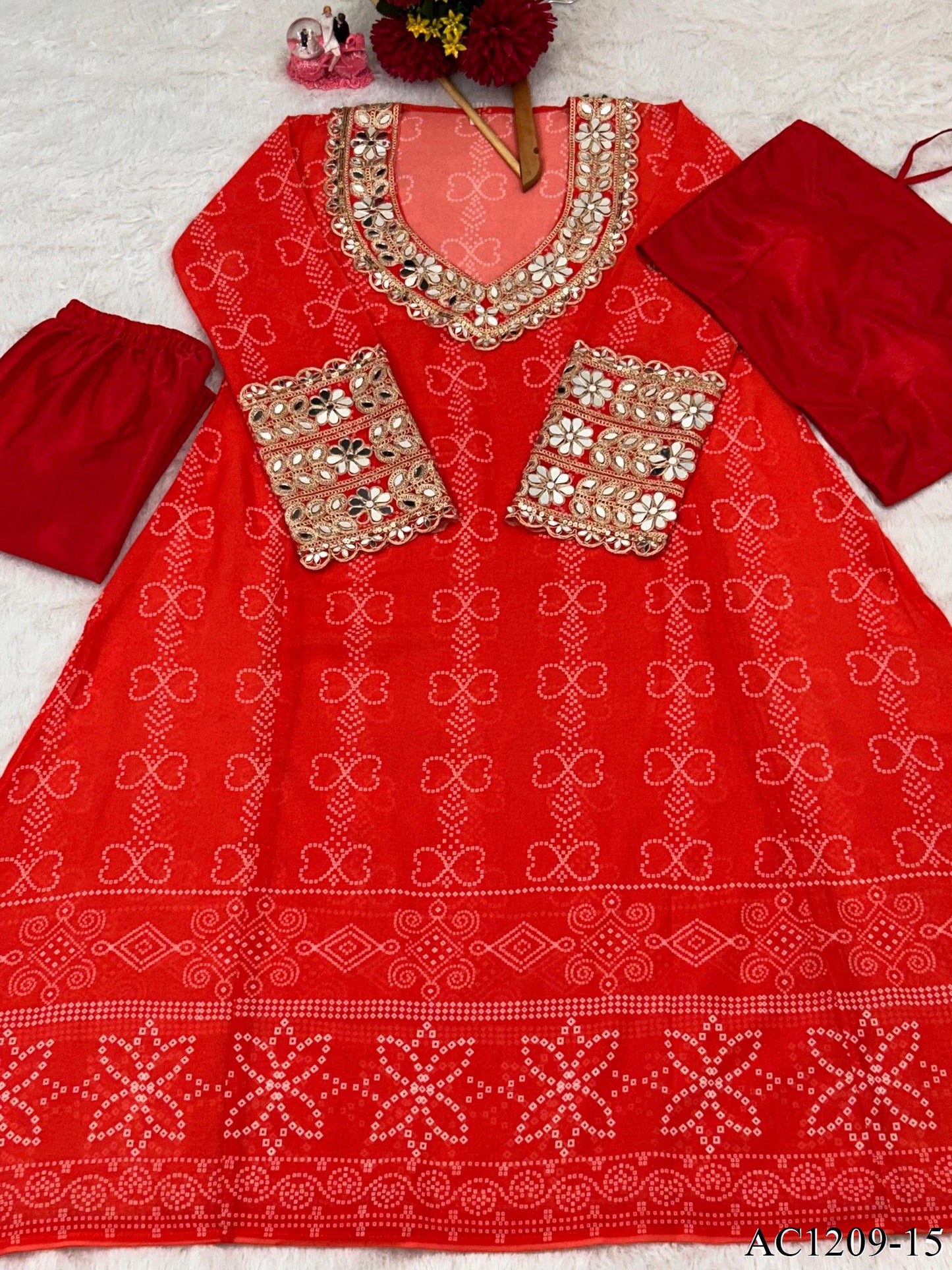 FAUX GEORETTE BUSTIER KURTI SET