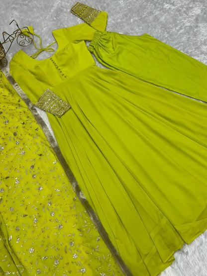 Designer Anarkali Suit With Embroidered Dupatta