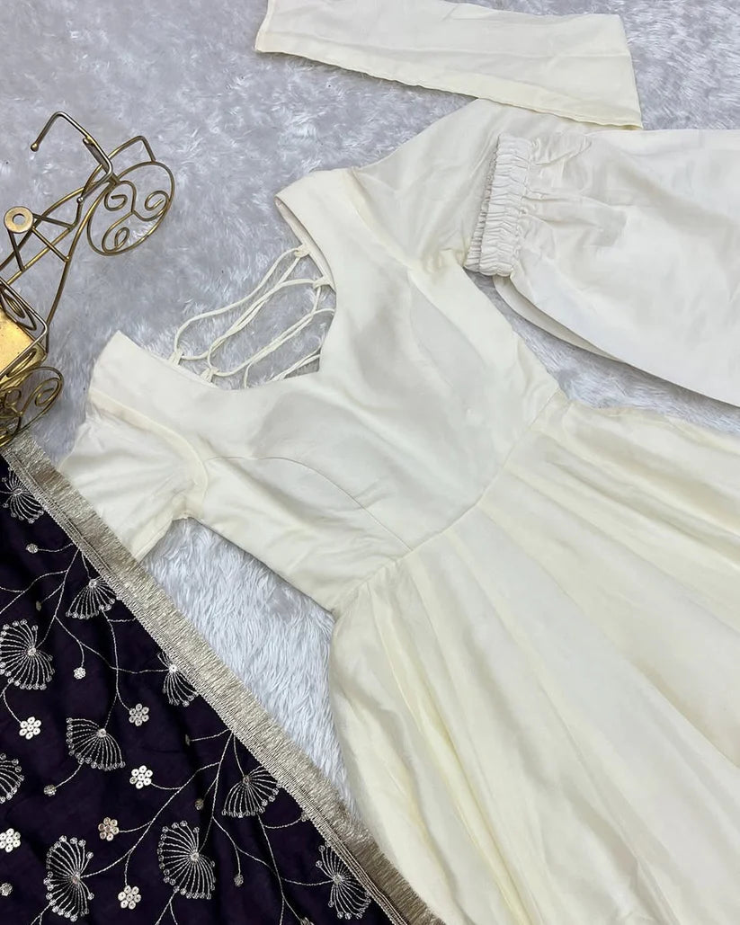 Designer heavy pure soft Vichitra silk Anarkali suit