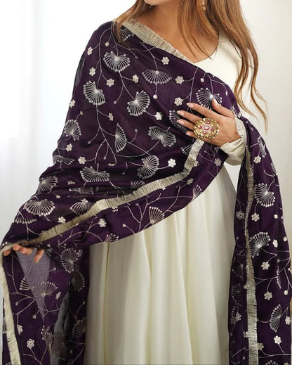 Designer heavy pure soft Vichitra silk Anarkali suit