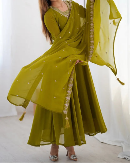 Beautiful Fancy Embroidery beads & Jari Work Anarkali Suit Set