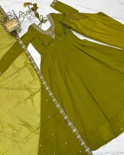 Beautiful Fancy Embroidery beads & Jari Work Anarkali Suit Set