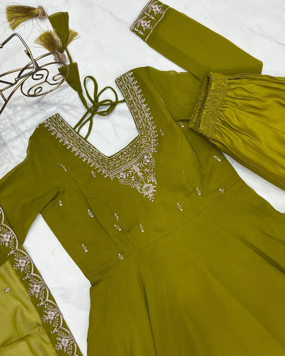 Beautiful Fancy Embroidery beads & Jari Work Anarkali Suit Set