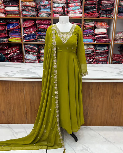 Beautiful Fancy Embroidery beads & Jari Work Anarkali Suit Set