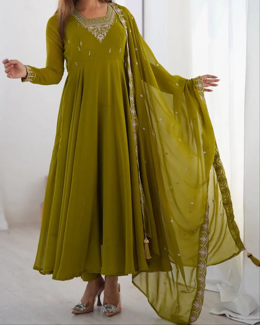 Beautiful Fancy Embroidery beads & Jari Work Anarkali Suit Set