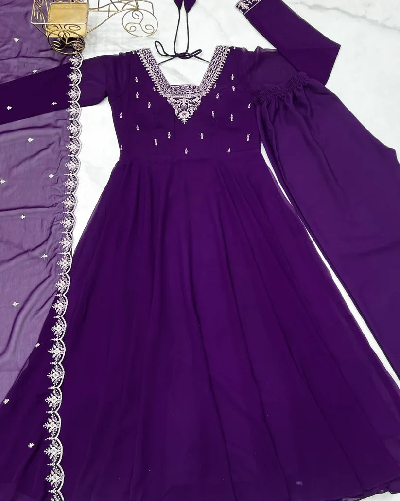 Beautiful Fancy Embroidery beads & Jari Work Anarkali Suit Set