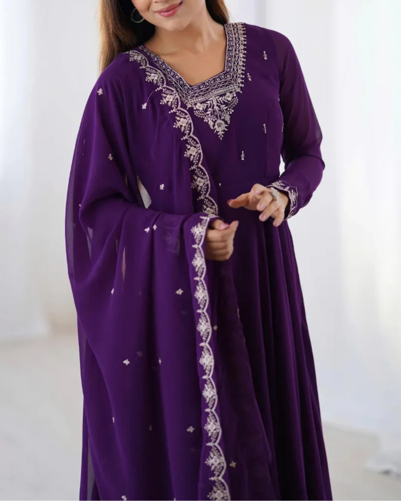 Beautiful Fancy Embroidery beads & Jari Work Anarkali Suit Set