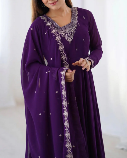 Beautiful Fancy Embroidery beads & Jari Work Anarkali Suit Set