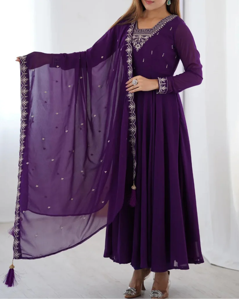 Beautiful Fancy Embroidery beads & Jari Work Anarkali Suit Set