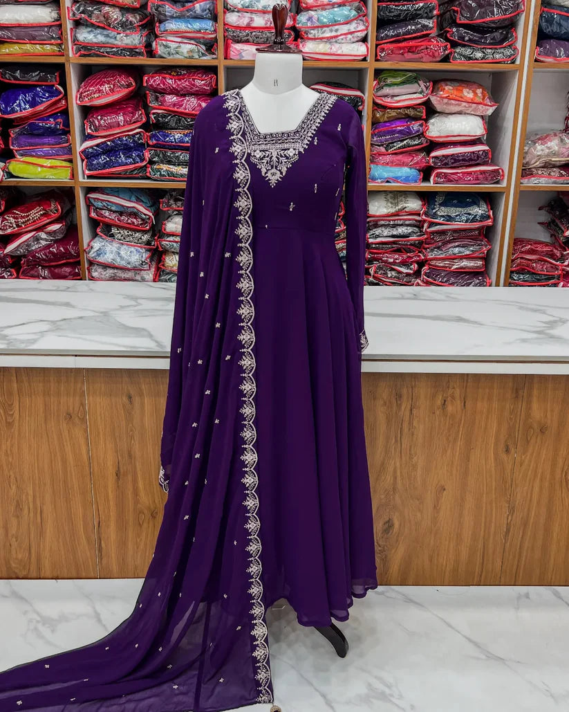 Beautiful Fancy Embroidery beads & Jari Work Anarkali Suit Set