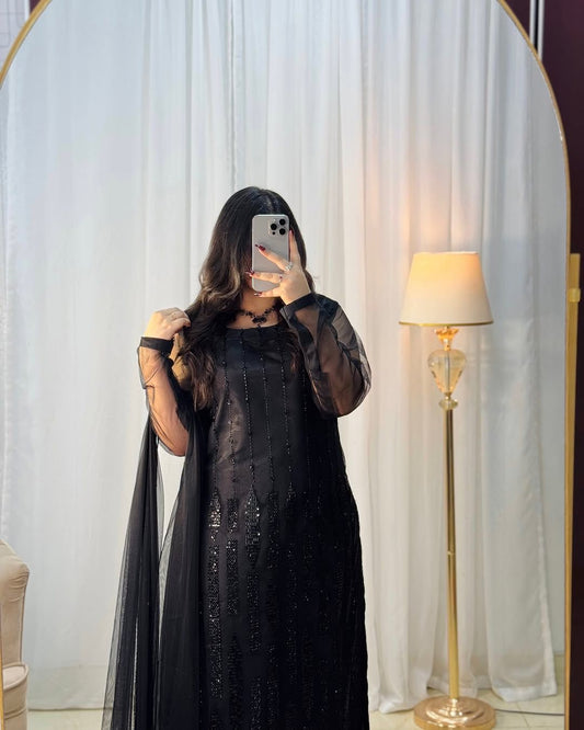 Black Color Embroidery Work Havy Foux Georgette Top Pent