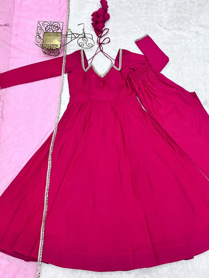 Pure Roman Silk Chanderi Fully Flare Anarkali with Dupatta and Pant Set
