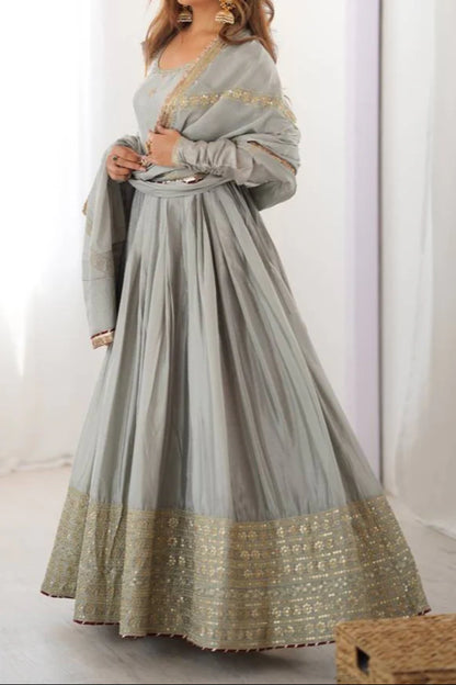 Chinon & Thread With Sequence Lace Border Heavy Anarkali Suit Set