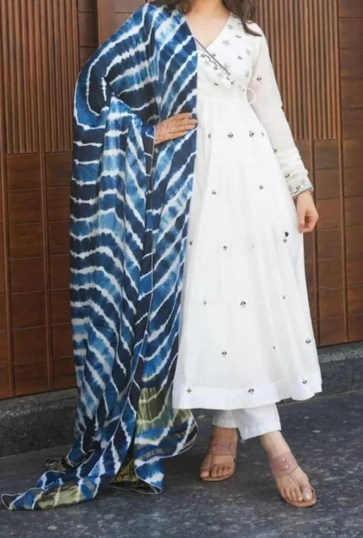 Designer White And Blue Combination Anarkali Suit Set