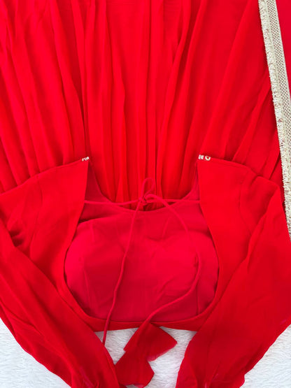 Wedding Special Georgette Squence Work Red Color Anarkali Gown
