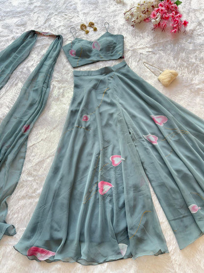 pure Georgette Printed Work Blouse Plazzo