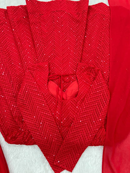 DESIGNER LUKHNOWI SEQUENCE WORK GREEN COLOR ANARKALI GOWN WITH 4 MTR FLAIR