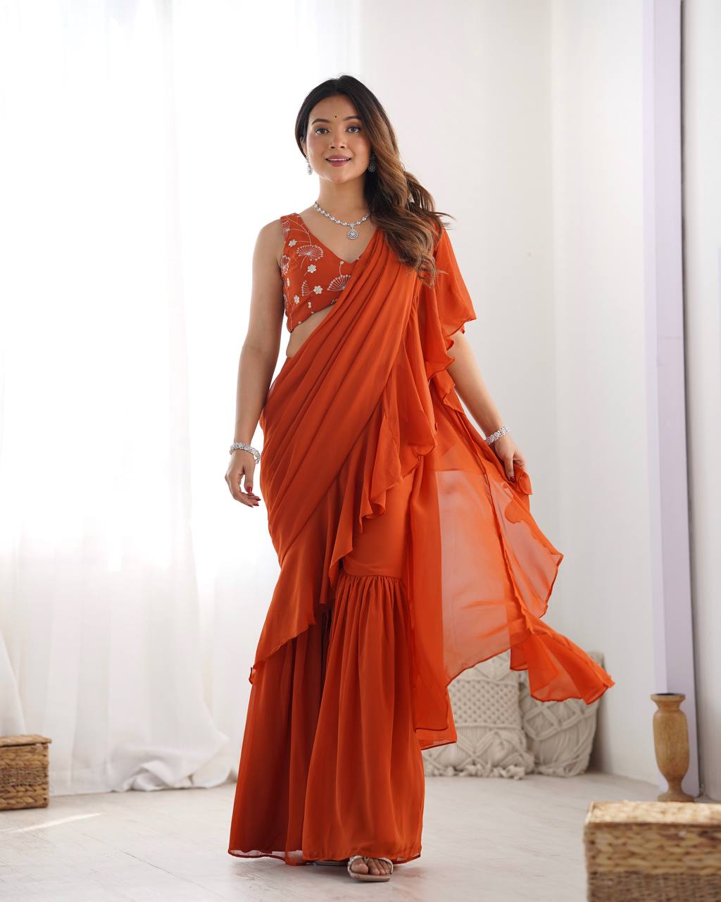 Nwe Wear Pure Fox Georgette With Plain Work Saree Sharara