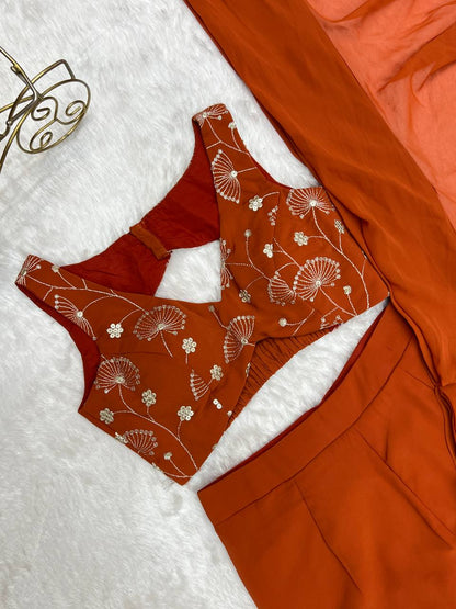 Nwe Wear Pure Fox Georgette With Plain Work Saree Sharara