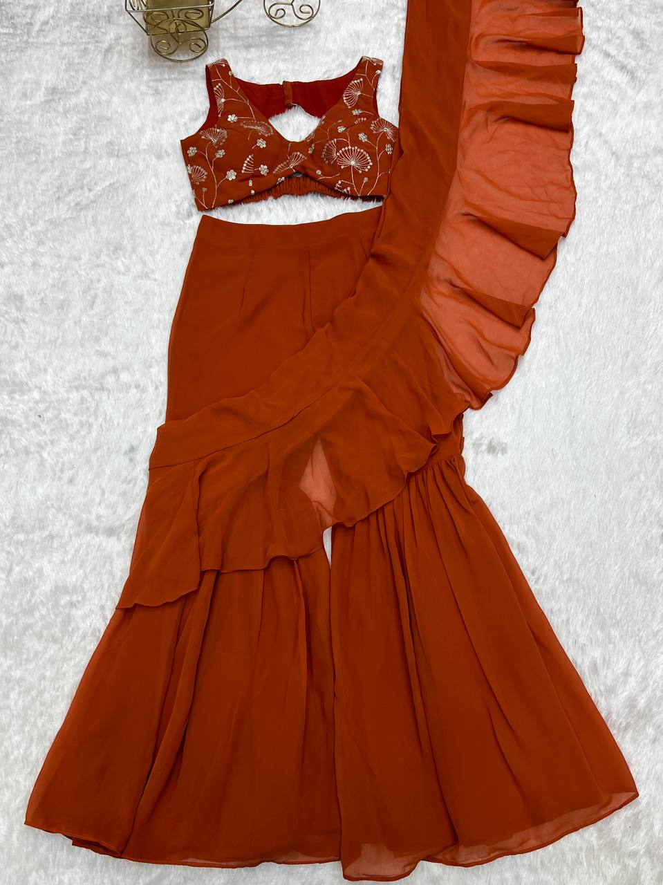 Nwe Wear Pure Fox Georgette With Plain Work Saree Sharara