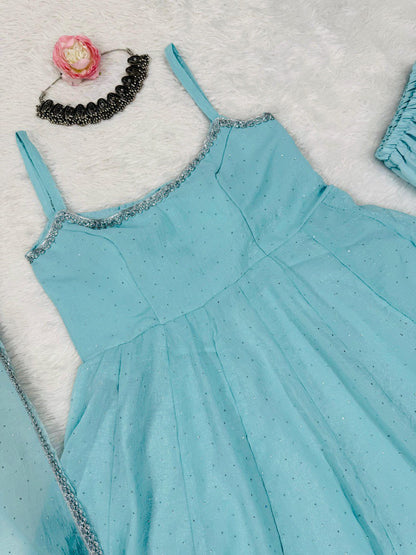 Sky Blue Color Crunch Silk Gown