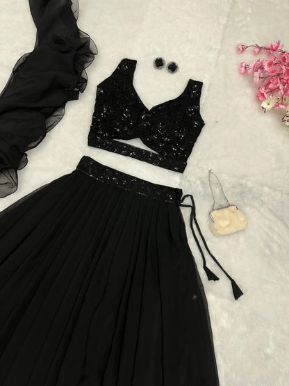 Pure Georgette With Plain Work And Embroidery Sequence Work Lehenga