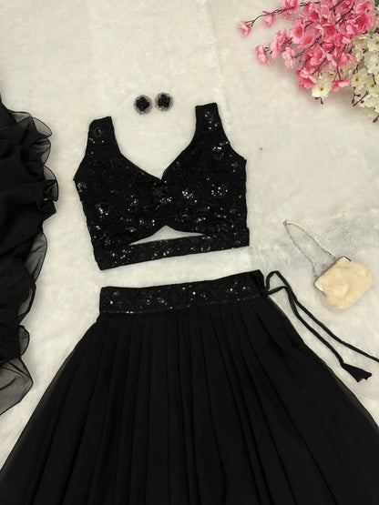 Pure Georgette With Plain Work And Embroidery Sequence Work Lehenga