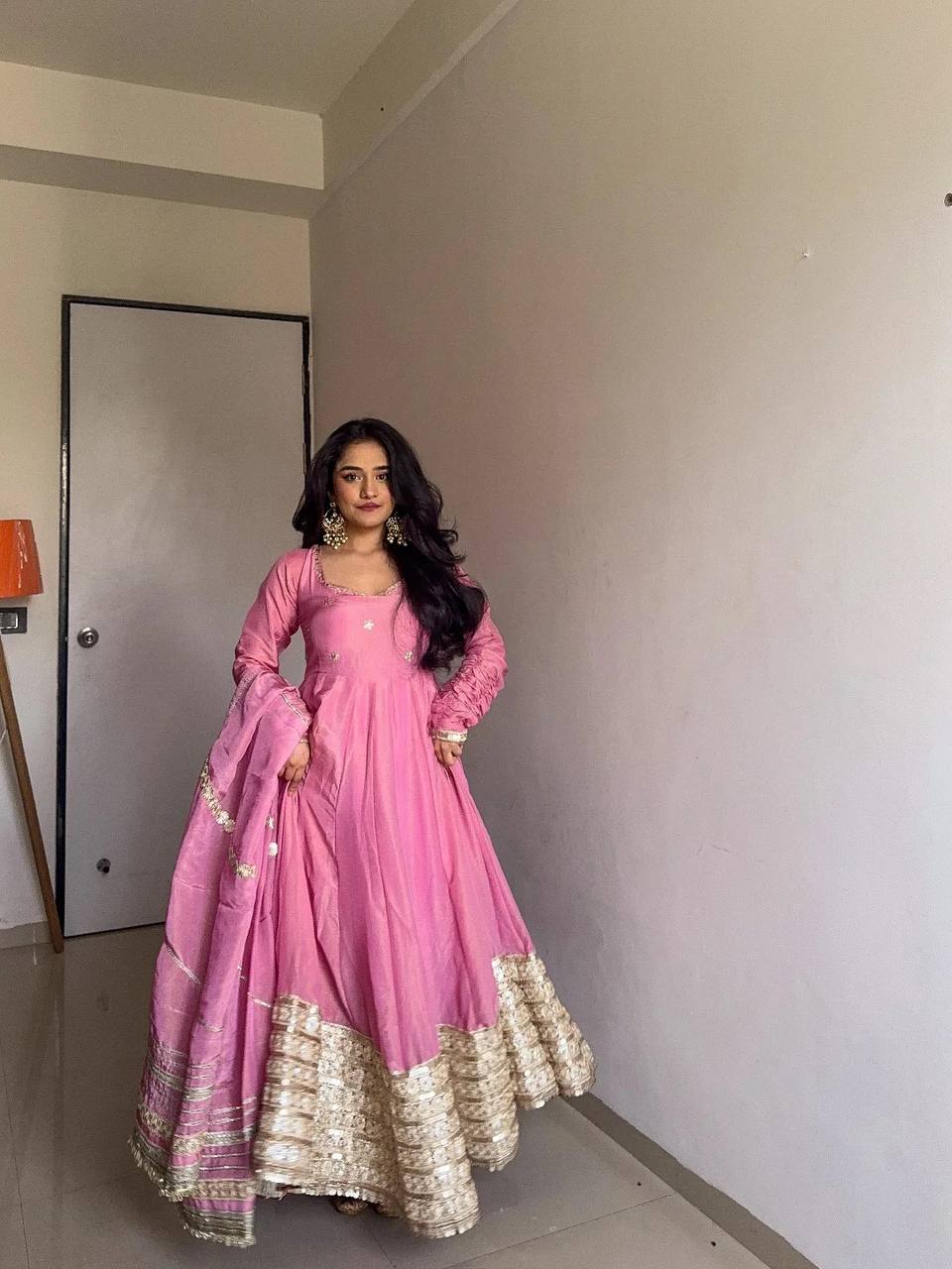 Foux Gorgette With Thread with Sequnce Work Top Pent