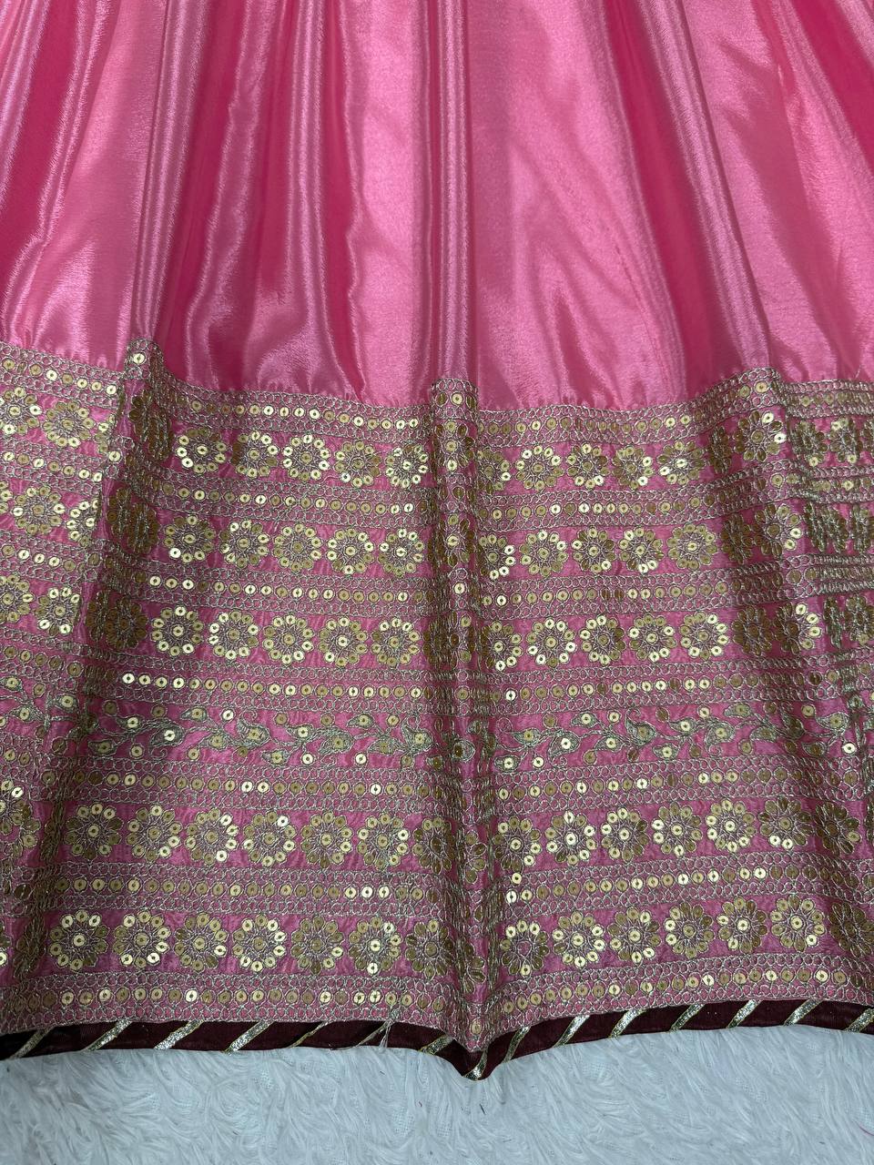 Foux Gorgette With Thread with Sequnce Work Top Pent