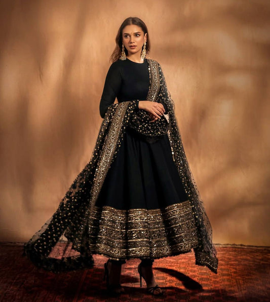BOLLYWOOD MOST DEMANDING BLACK COLOR READY TO WEAR ANARKALI GOWN
