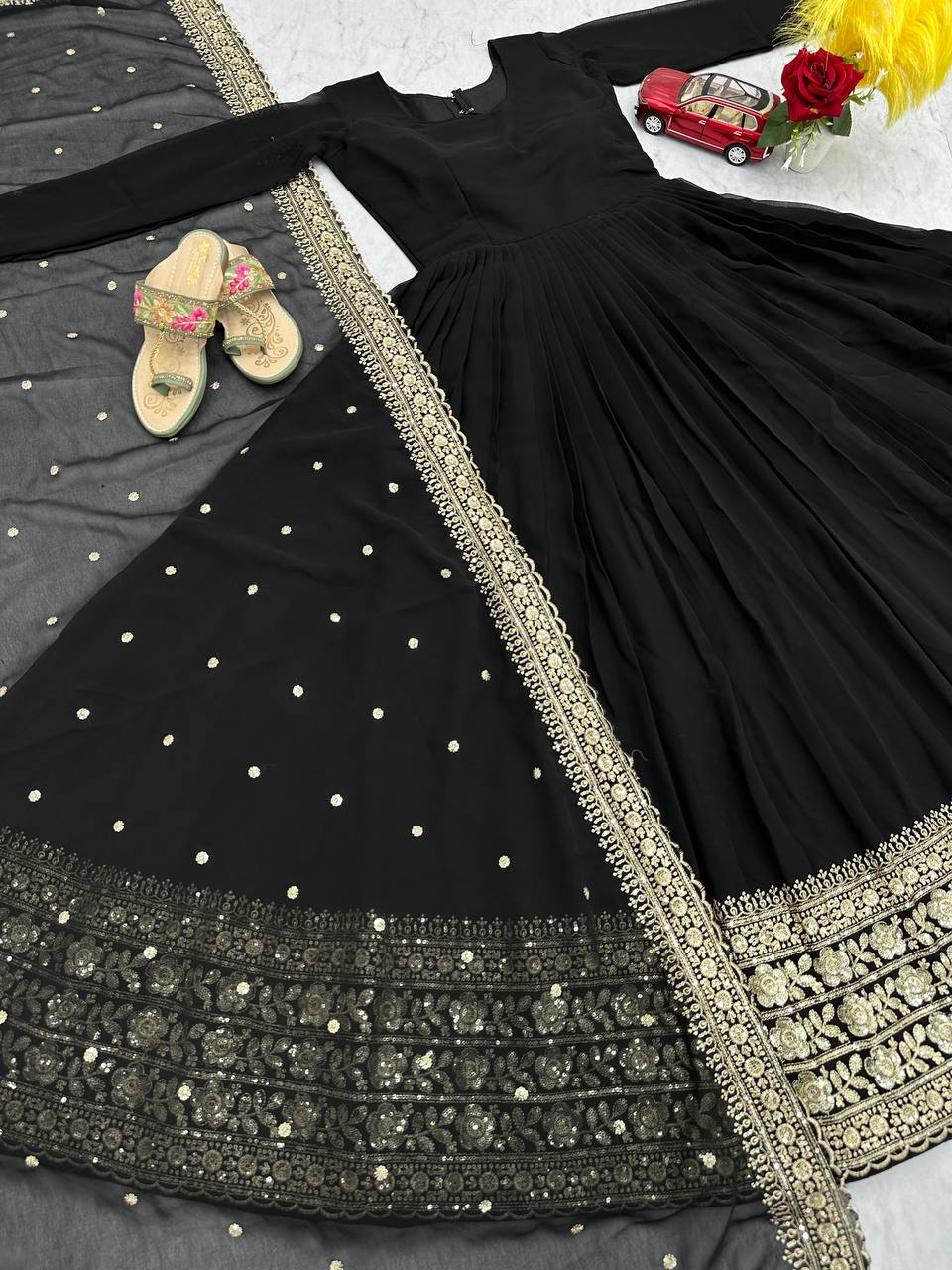 BOLLYWOOD MOST DEMANDING BLACK COLOR READY TO WEAR ANARKALI GOWN