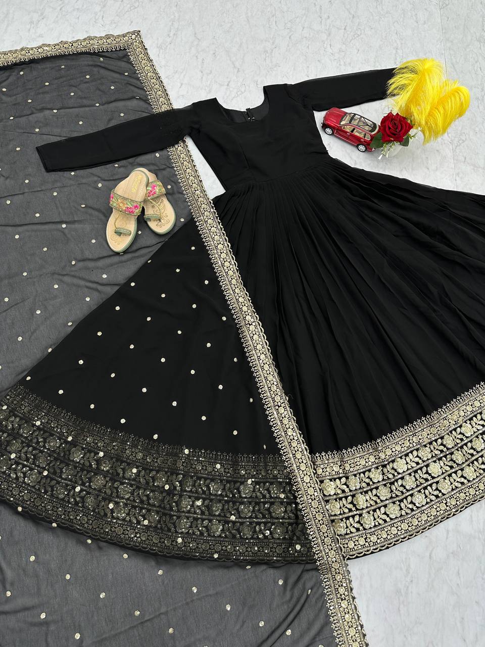 BOLLYWOOD MOST DEMANDING BLACK COLOR READY TO WEAR ANARKALI GOWN