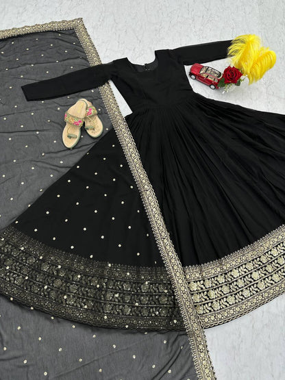 BOLLYWOOD MOST DEMANDING BLACK COLOR READY TO WEAR ANARKALI GOWN