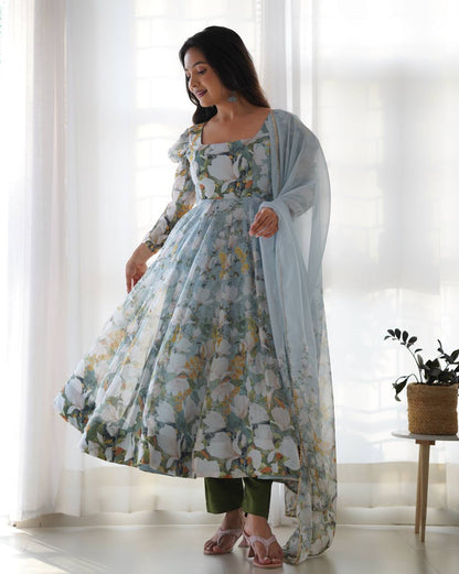 New Wear Organza Silk Floral Print Anarkali