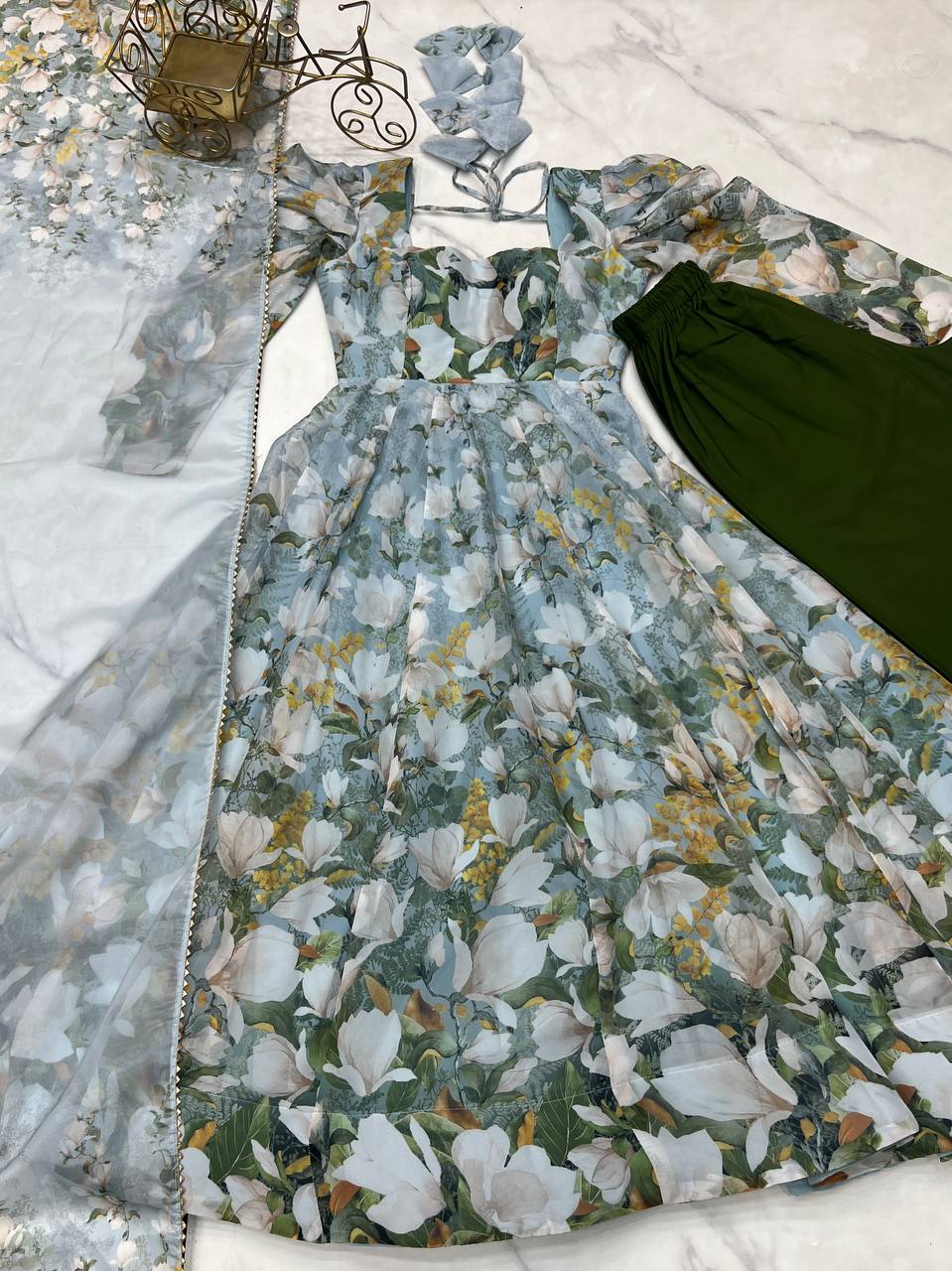 New Wear Organza Silk Floral Print Anarkali