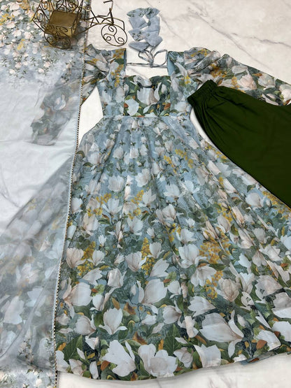 New Wear Organza Silk Floral Print Anarkali