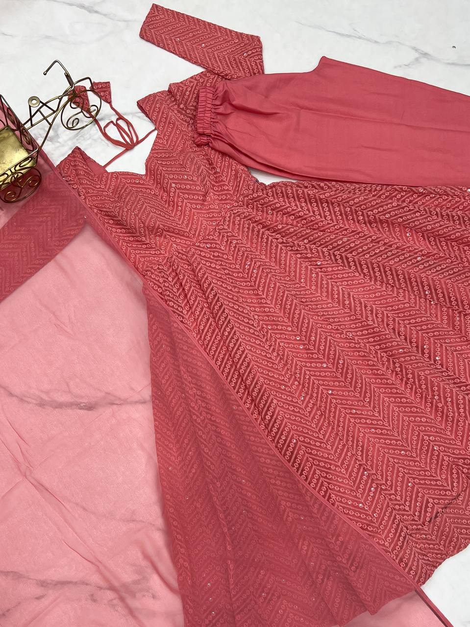 DESIGNER LUKHNOWI SEQUENCE WORK GREEN COLOR ANARKALI GOWN WITH 4 MTR FLAIR