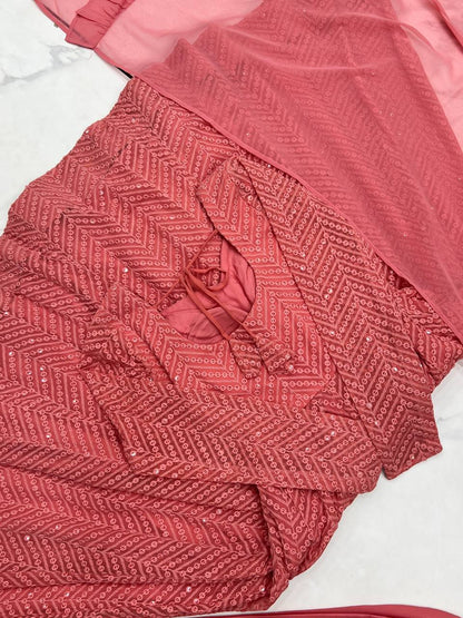 DESIGNER LUKHNOWI SEQUENCE WORK GREEN COLOR ANARKALI GOWN WITH 4 MTR FLAIR