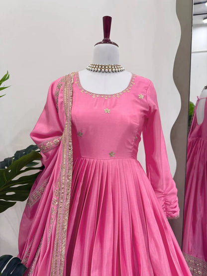 Chinon & Thread With Sequence Lace Border Heavy Anarkali Suit Set