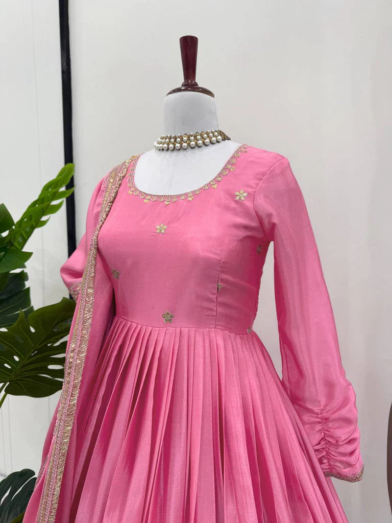 Chinon & Thread With Sequence Lace Border Heavy Anarkali Suit Set