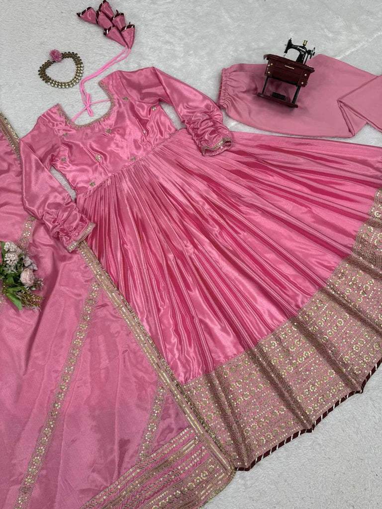 Chinon & Thread With Sequence Lace Border Heavy Anarkali Suit Set