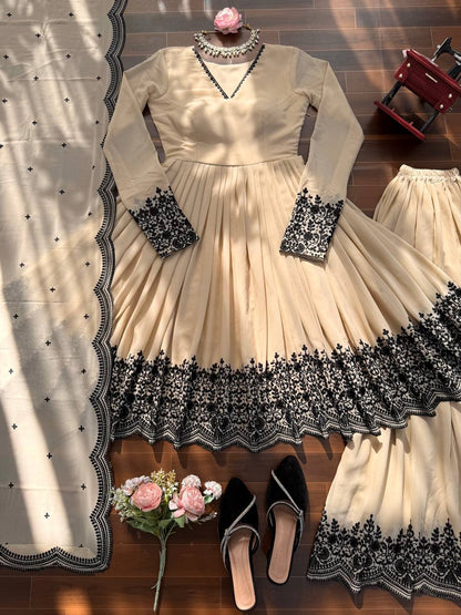 Eid special Thread Detailing Work Top Plazzo With Dupatta