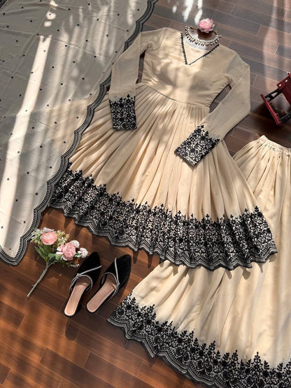 Eid special Thread Detailing Work Top Plazzo With Dupatta