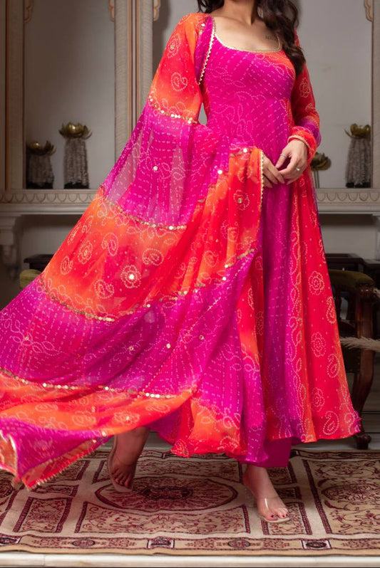 Bandhni Digital Print Trending Party Wear Anarkali Suit Set