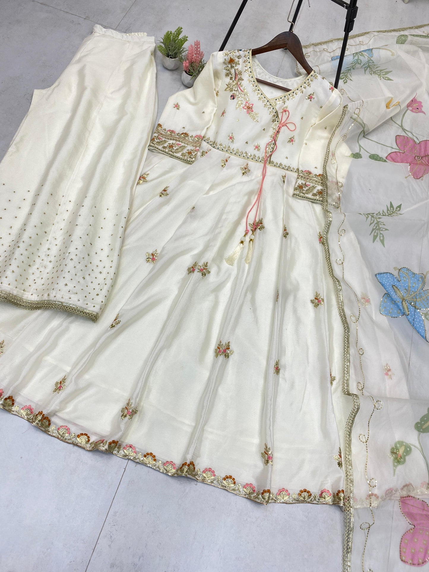 DESIGNER SEQUENCE EMBROIDERED 3 PIECE GOWN PAIR