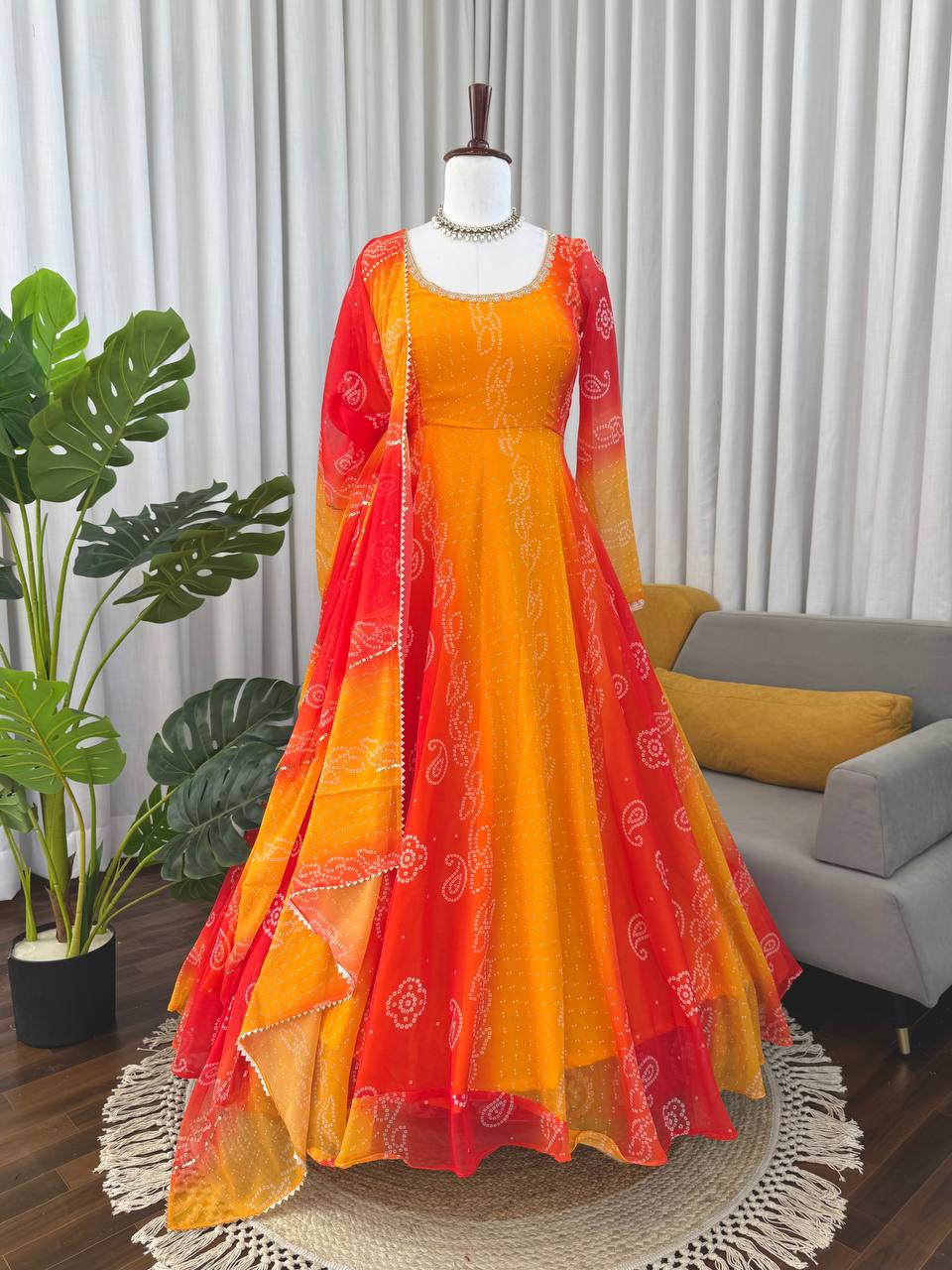 Bandhni Digital Print Trending Party Wear Anarkali Suit Set